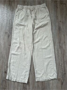 GAP Cream Linen Pull-On Wide-Leg Pants